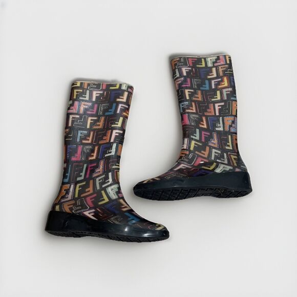 FENDI Zucca Logo Rubber Multicolor Monogram Logo Rain Boots Women’s Size: EUR 40 - Picture 1 of 7